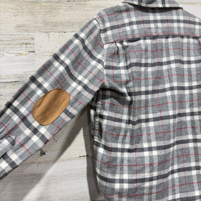 Hope & Henry Plaid Shirt Boys Small Gray Elbow Patch Organic Cotton Preppy EUC2