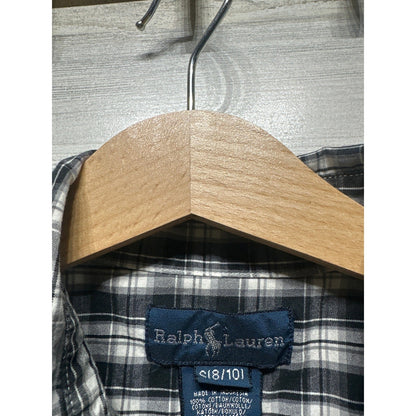Ralph Lauren Button Down Kids Size 8/10 Black White Plaid Long Sleeve EUC1