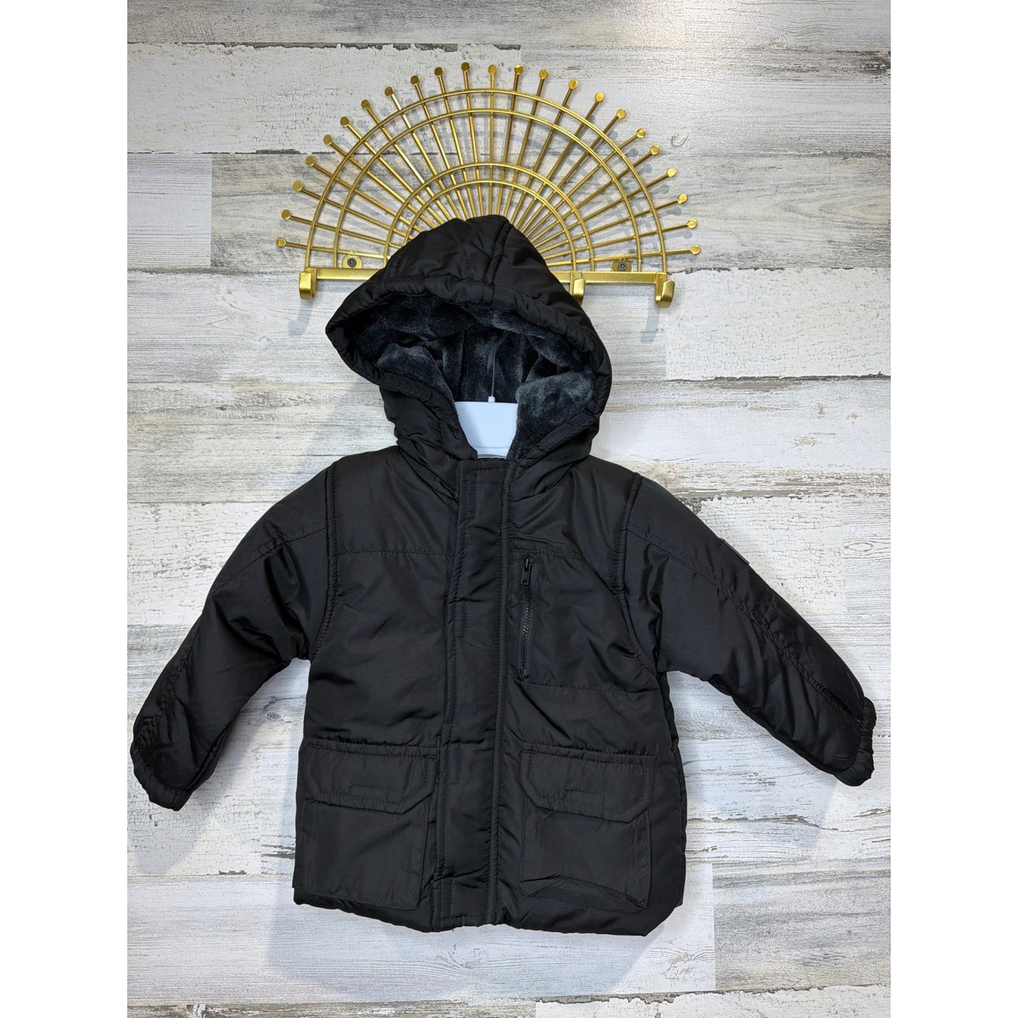 Body Glove Puffer Jacket Boys 24M Black Hooded Faux Fur Winter Gorpcore EUC0