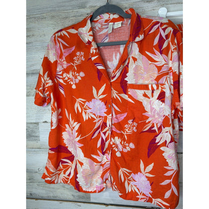Cynthia Rowley Sleepwear Womens Medium Orange Floral Linen Blend Tropical EUC1