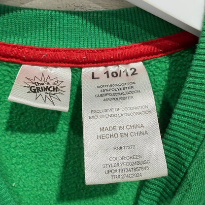 Dr. Seuss Grinch Sweatshirt Kids L 10/12 Green Christmas Graphic Holiday GUC2