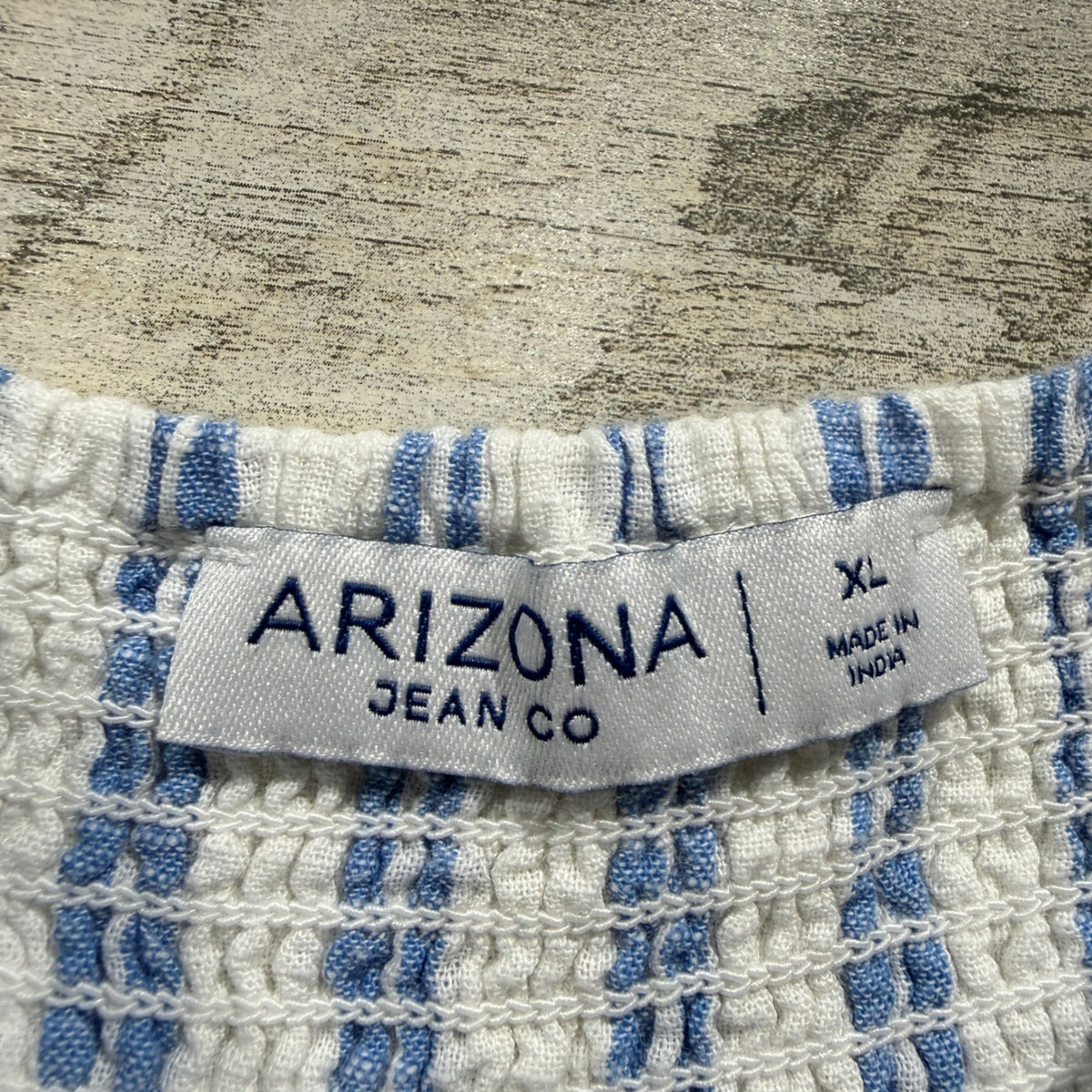 Arizona Jean Co Tiered Dress Women XL Blue White Striped Cotton Boho EUC2