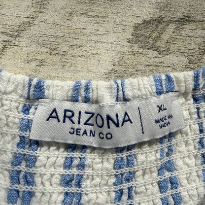 Arizona Jean Co Tiered Dress Women XL Blue White Striped Cotton Boho EUC2