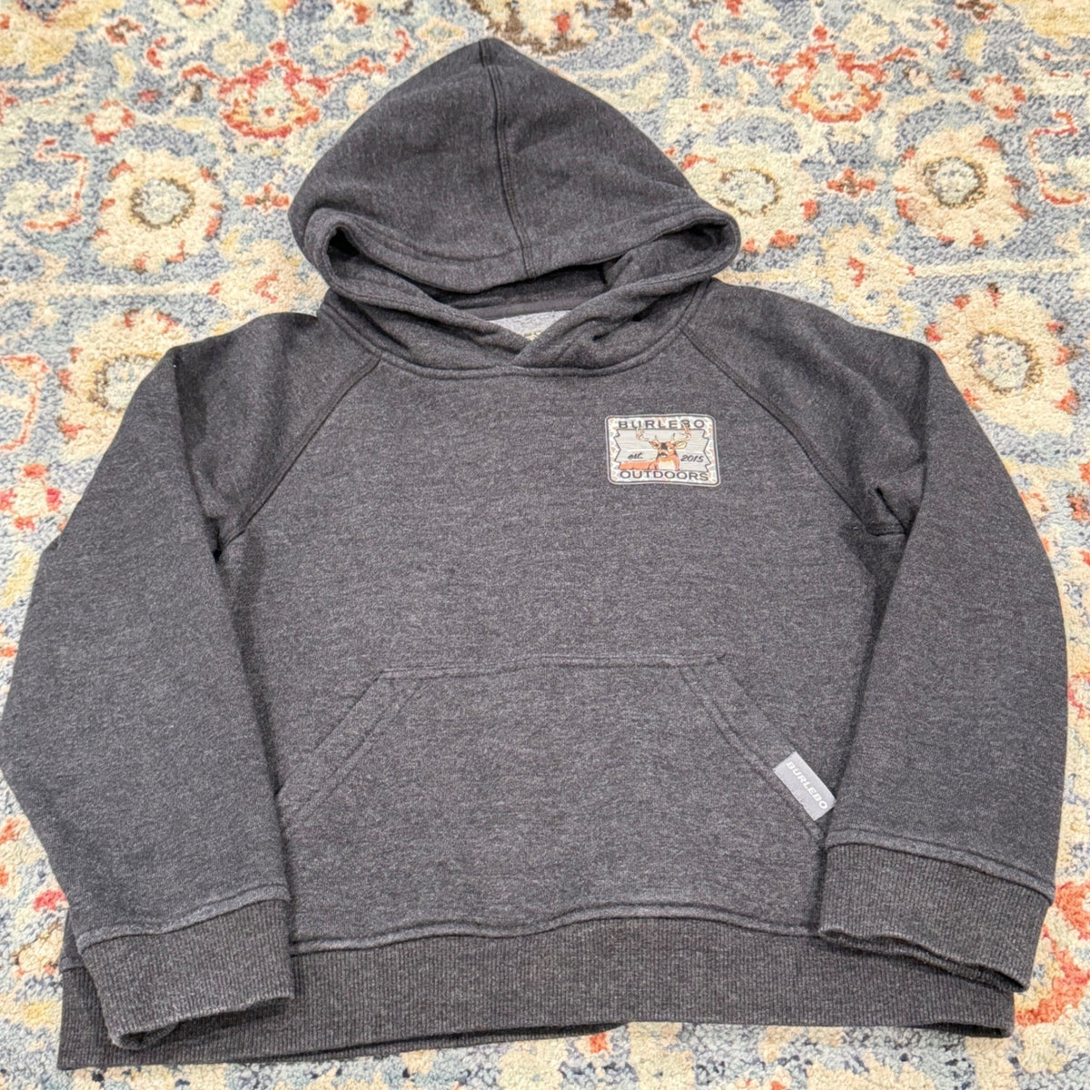 Burlebo Outdoors Hoodie Fits Like Boys 5/6 Gray Deer Graphic Gorpcore EUC0