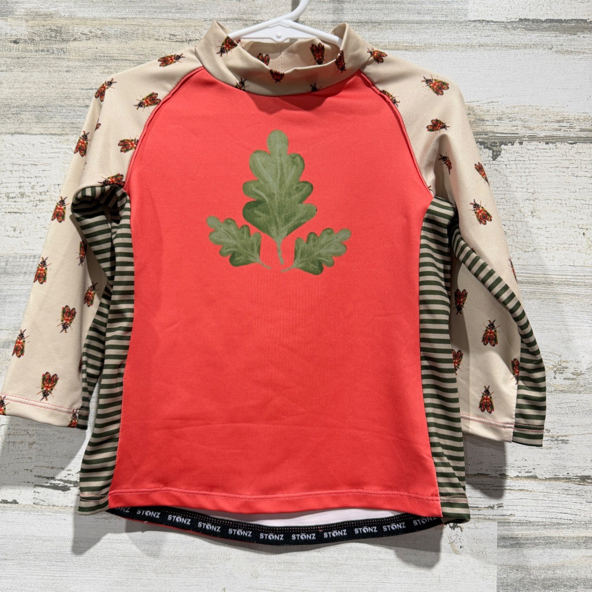 Stonz Sun Shirt Kids 2T Coral Forest Trail Beetle Print Rash Guard NWT0
