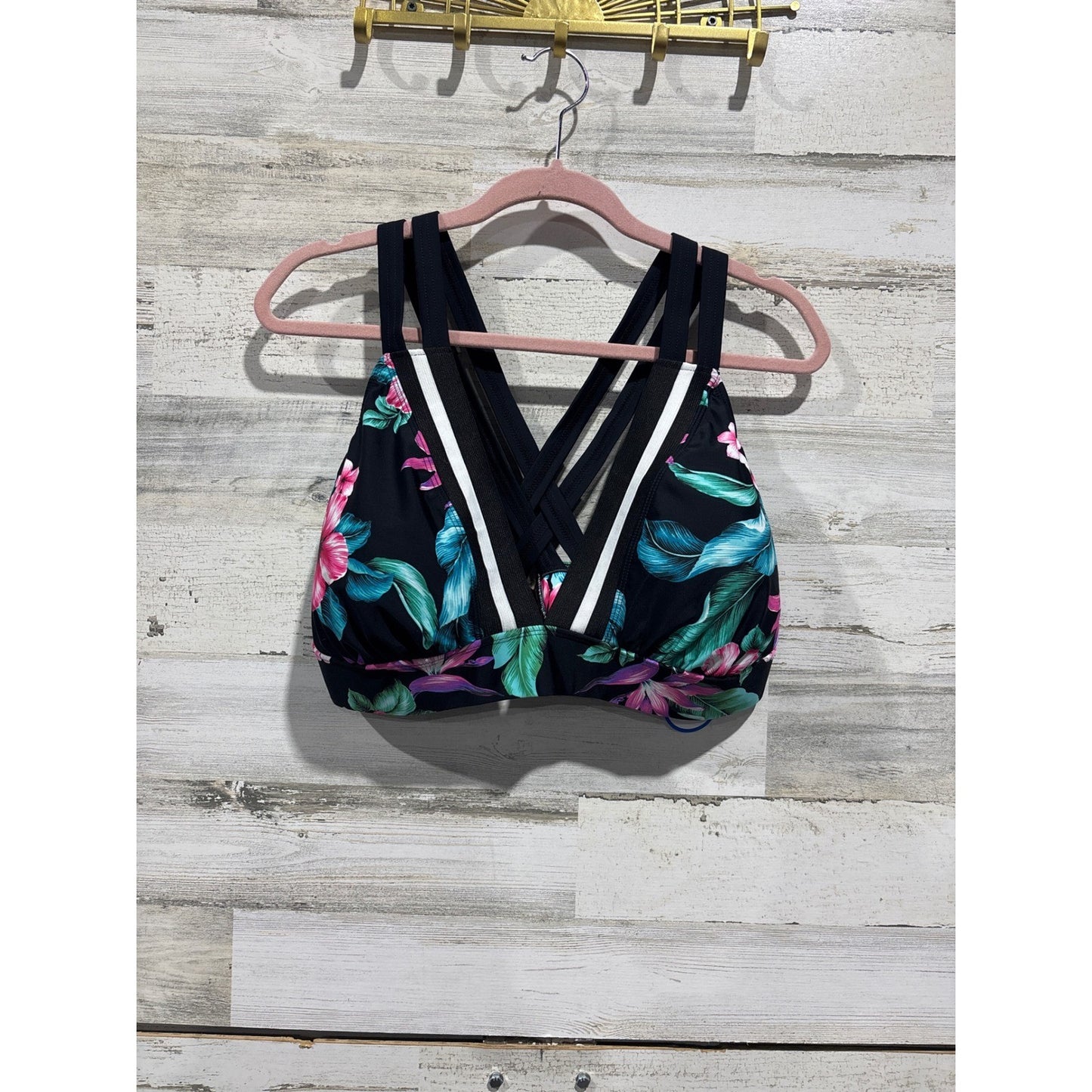 Swimsuits For All Swim Top Women Plus Size 22 Black Floral Tropical Beach Resort0