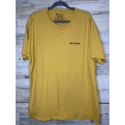 Columbia T-Shirt Mens 2XL Yellow Short Sleeve Logo Graphic Gorpcore EUC0