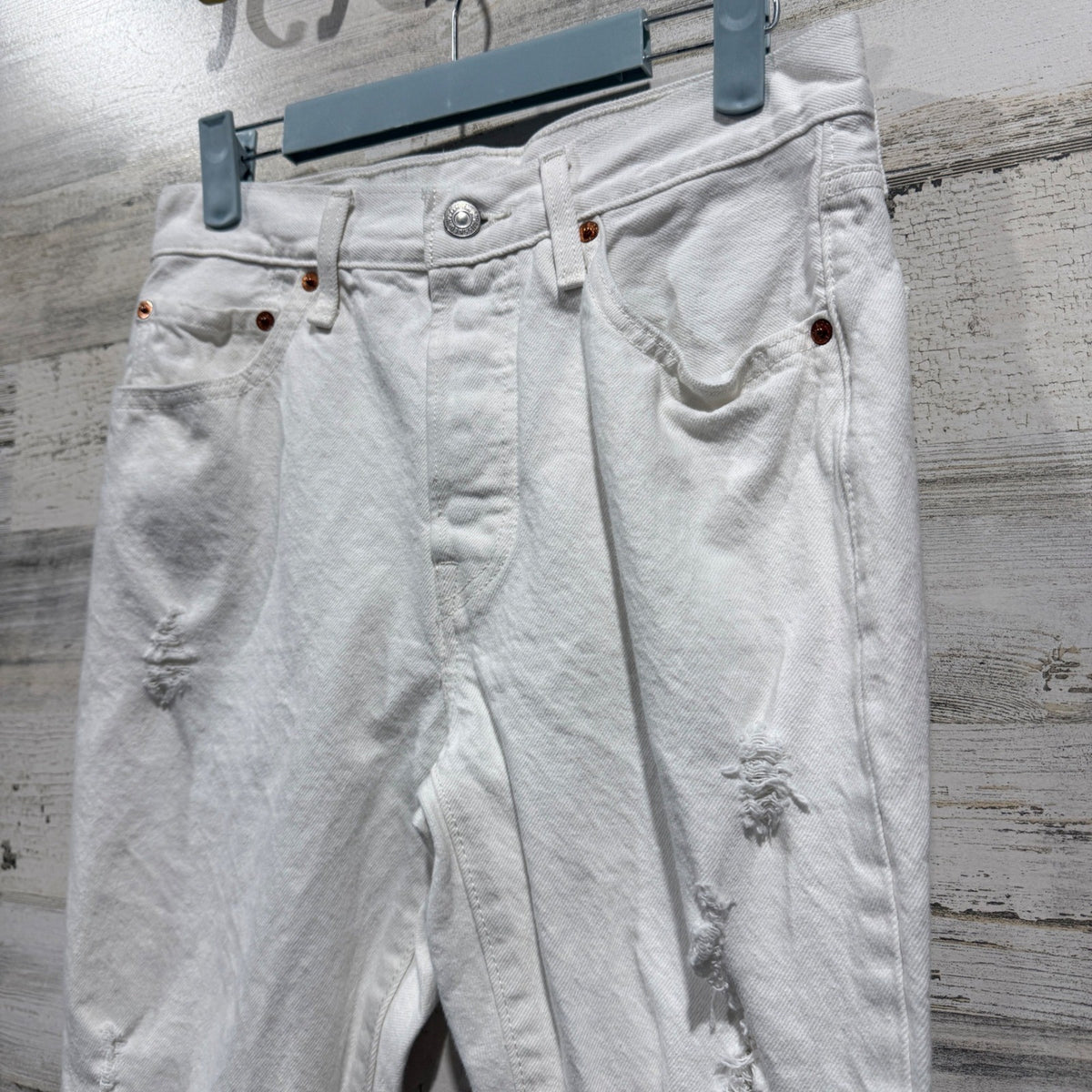 Levis 501 Skinny Jeans Women 27 White Cotton Distressed Raw Hem Flawed*1