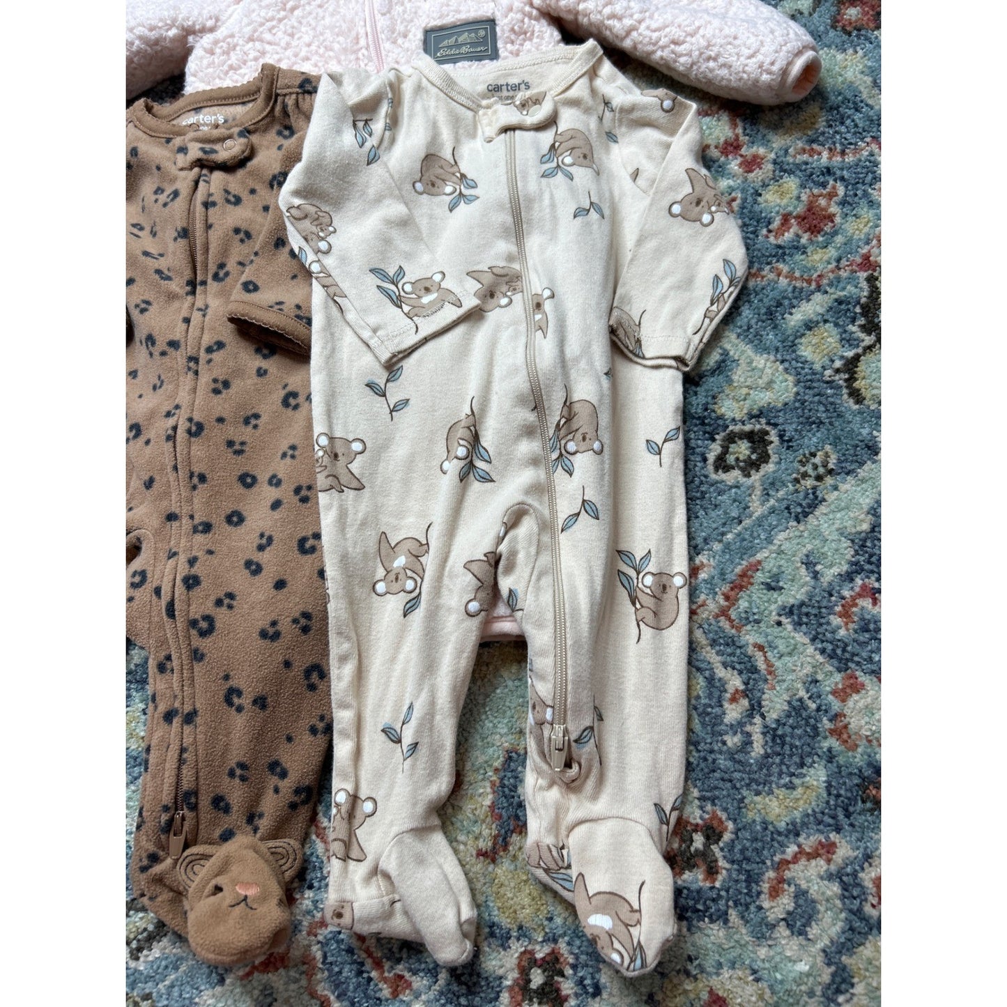 Carter's Eddie Bauer Jacket Sleepers Girls 3-6M Pink Brown Animal Print EUC1
