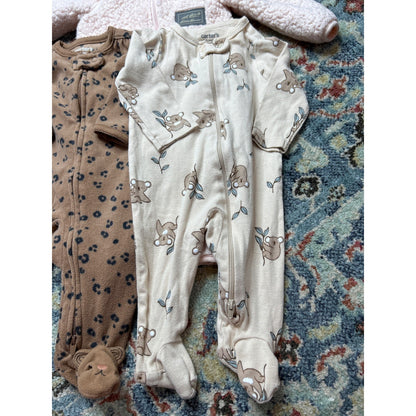 Carter's Eddie Bauer Jacket Sleepers Girls 3-6M Pink Brown Animal Print EUC1