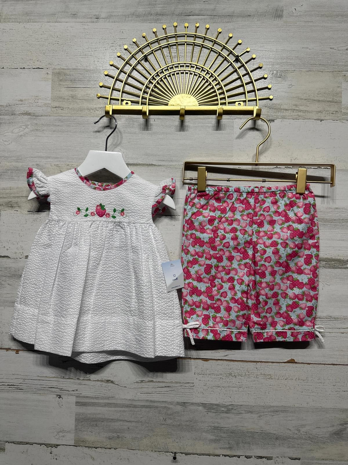 Petit Ami Strawberry Embroidered Dress and Capri Outfit Set Girls 12m New0