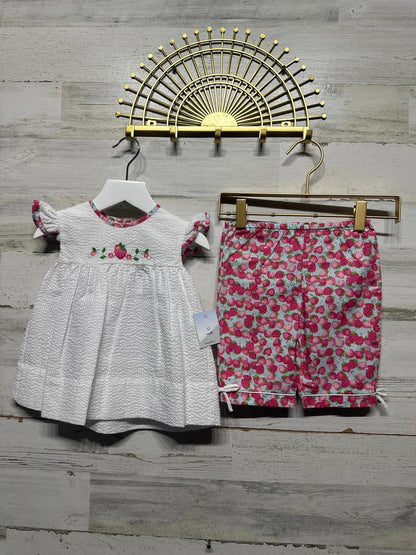 Petit Ami Strawberry Embroidered Dress and Capri Outfit Set Girls 12m New0