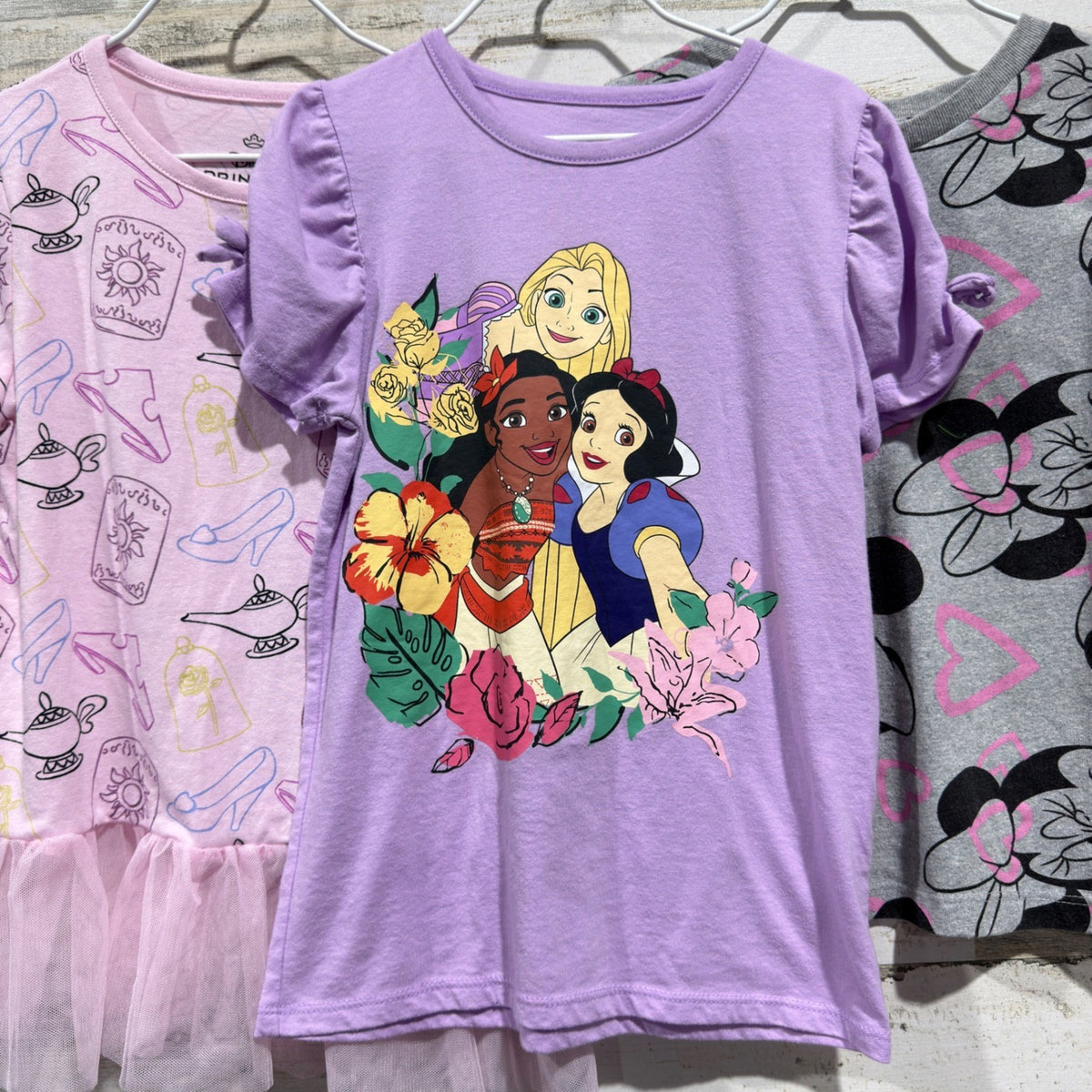 Disney Princess Minnie Mouse T-Shirt Bundle Girls 6 Pink Purple Grey Cotton EUC1
