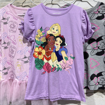 Disney Princess Minnie Mouse T-Shirt Bundle Girls 6 Pink Purple Grey Cotton EUC1