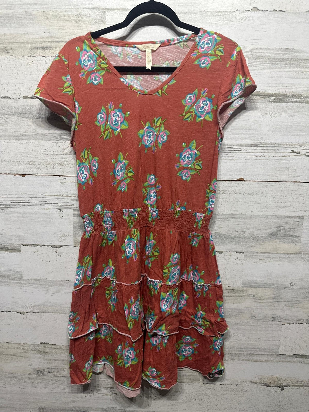 Matilda Jane Mini Dress Womens Small Rust Red Floral Smocked Tiered Ruffle EUC0