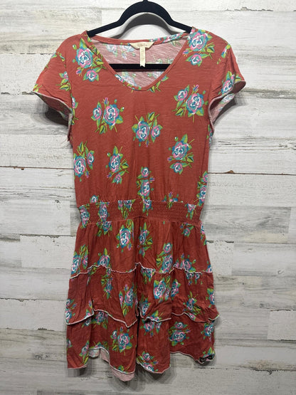 Matilda Jane Mini Dress Womens Small Rust Red Floral Smocked Tiered Ruffle EUC0