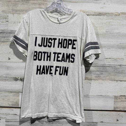 Live and Tell I Just Hope Both Teams Have Fun Tee Women M Gray Cotton Flawed*0