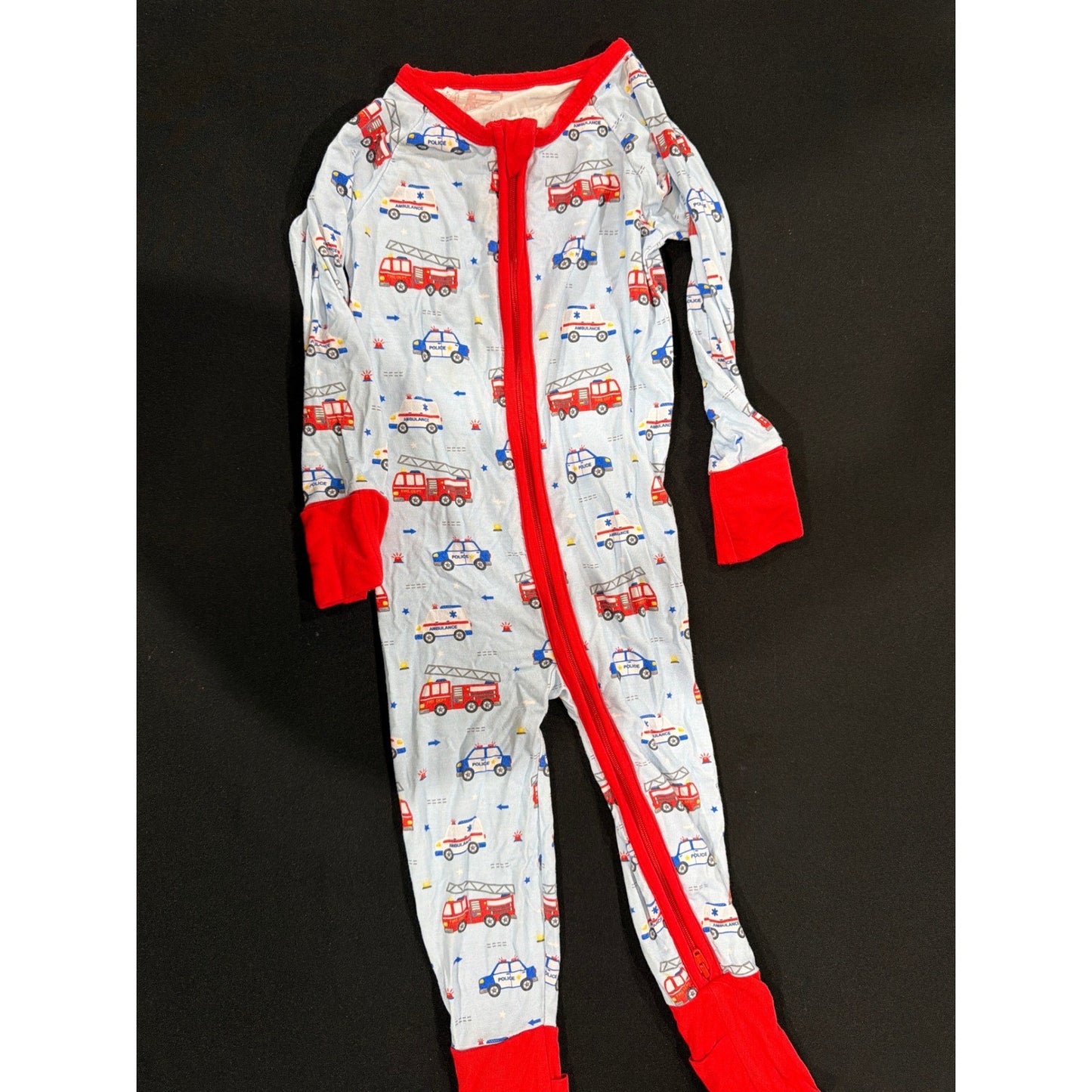 Caden Lane Bamboo Sleepers Boys 12-18M Blue Red Transportation EUC4
