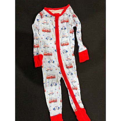 Caden Lane Bamboo Sleepers Boys 12-18M Blue Red Transportation EUC4