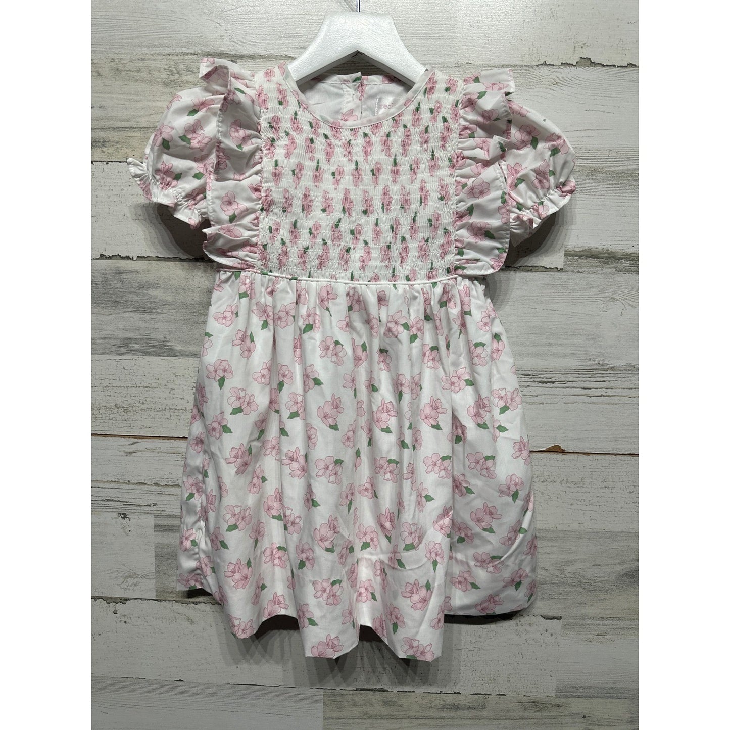 Cecil and Lou Smocked Dress Girls 4T White Pink Floral Ruffle EUC0