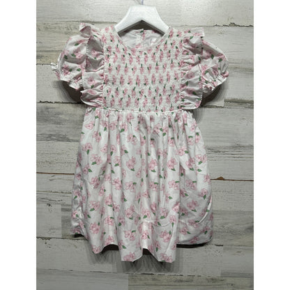 Cecil and Lou Smocked Dress Girls 4T White Pink Floral Ruffle EUC0