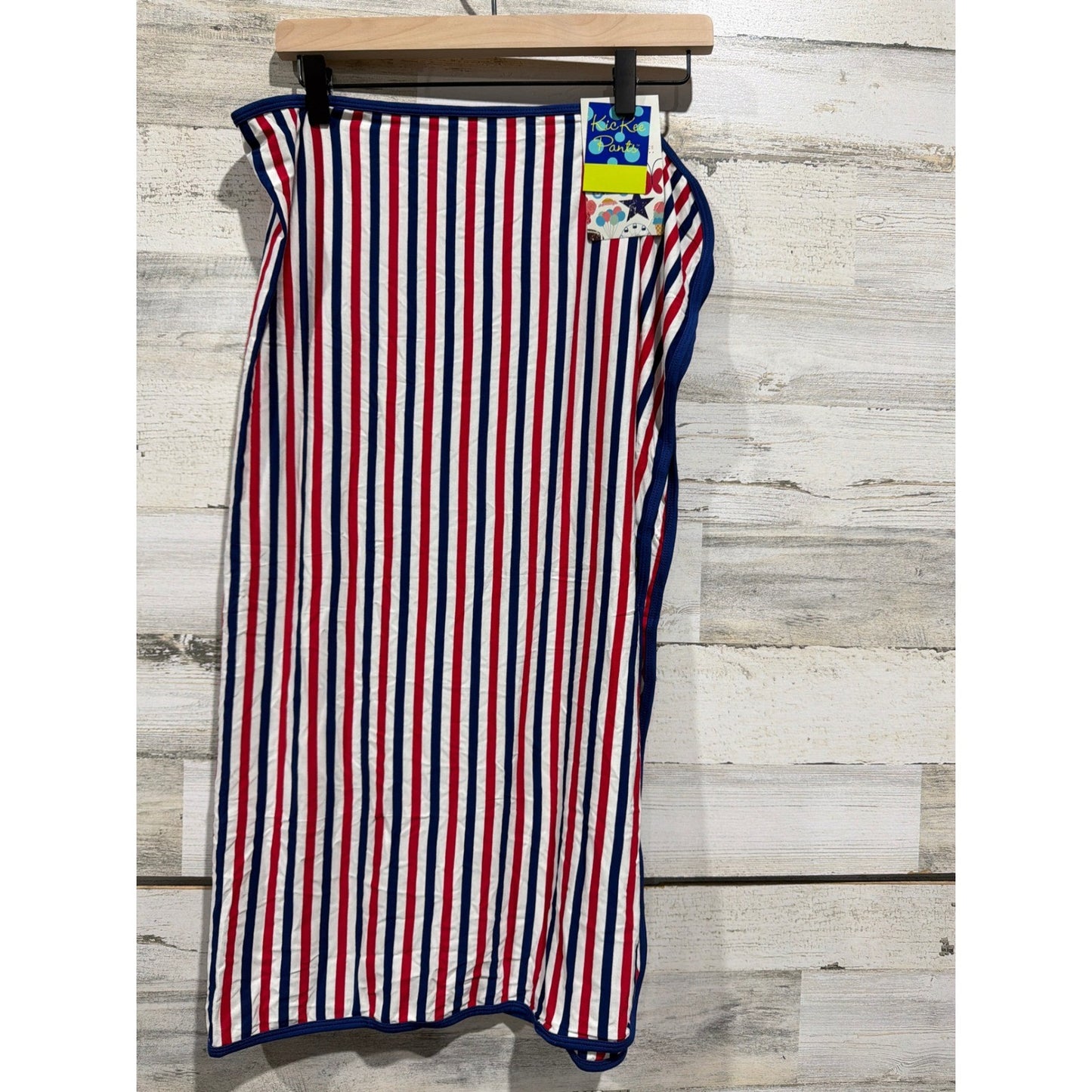 KicKee Pants Swaddle Blanket Baby Toddler Red White Blue Striped Bamboo Soft NWT0