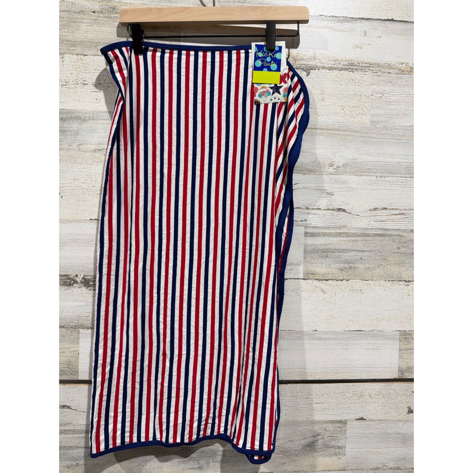 KicKee Pants Swaddle Blanket Baby Toddler Red White Blue Striped Bamboo Soft NWT0