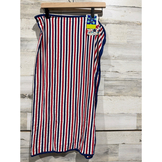 KicKee Pants Swaddle Blanket Baby Toddler Red White Blue Striped Bamboo Soft NWT0