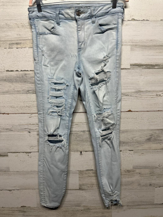 American Eagle Skinny Jeans Womens 10 Light Blue Ripped Distressed Stretch0