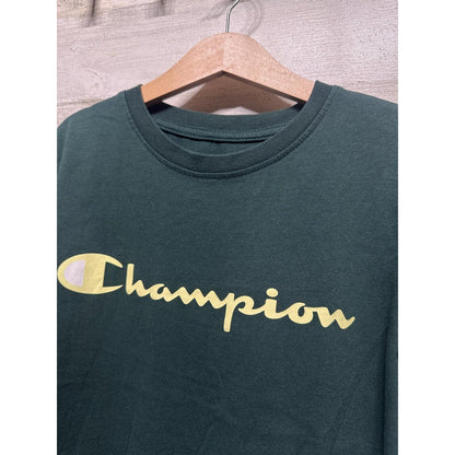 Champion T-Shirt Boys Medium Dark Green Graphic Logo Sportswear Athletic EUC1