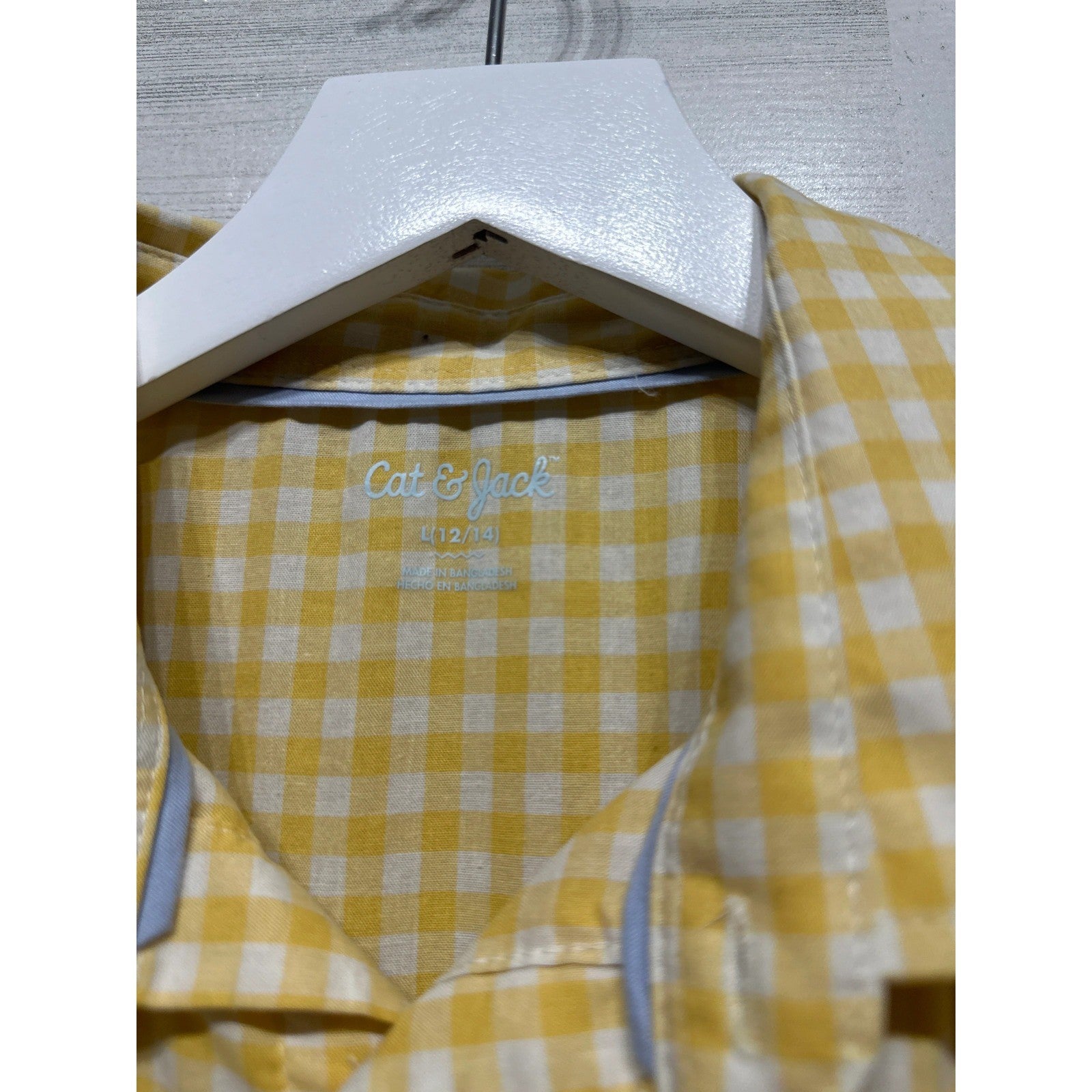 Cat & Jack Button Down Shirt Boys L 12/14 Yellow Gingham Short Sleeve NWT2