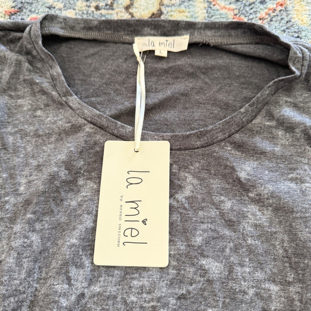 La Miel Comfy Dress Maxi Women L Grey Acid Wash Cotton Blend Casual NWT1