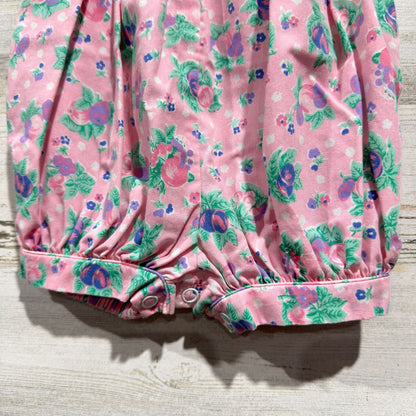 Allison Ann Romper Girls 6-9M Pink Floral Smocked Peter Pan Collar Vintage EUC3