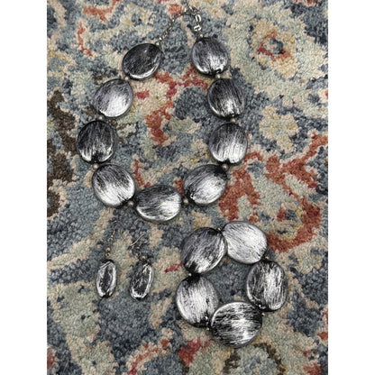 Jewelry Set Women Silver Distressed Brushed Statement Necklace Bracelet Earrings0