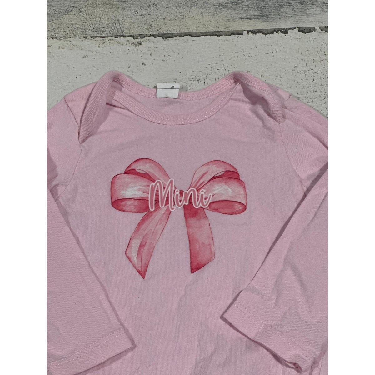 Mini Bodysuit Girls 12-18M Pink Bow Graphic Long Sleeve EUC1
