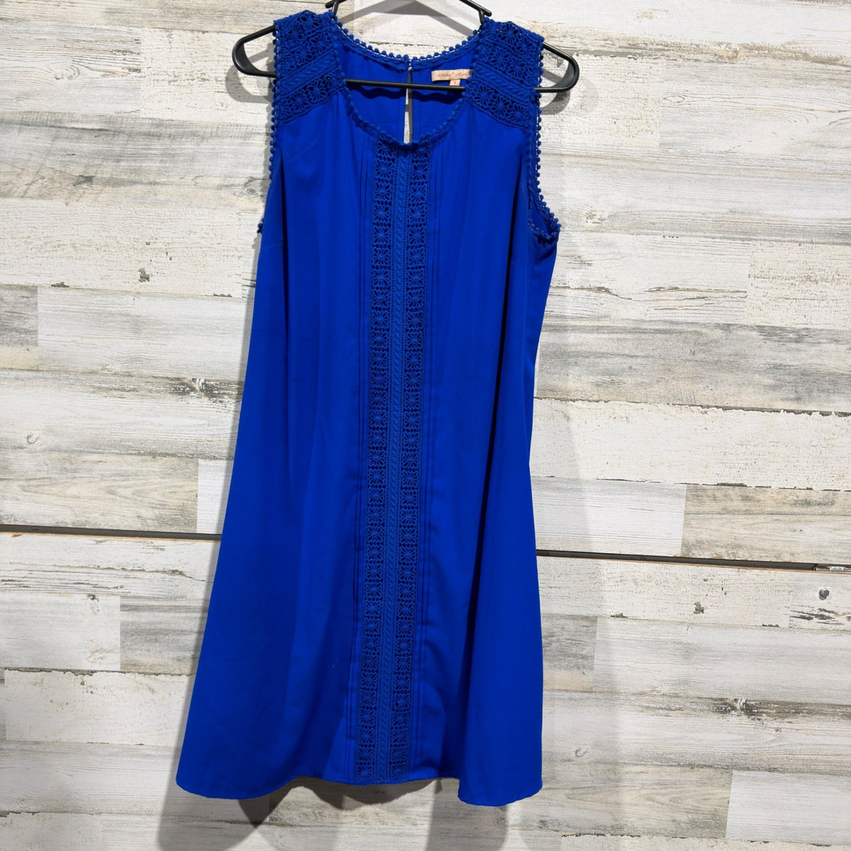 Gibson Latimer Shift Dress Women S Blue Crochet Pom Pom Boho GUC*0