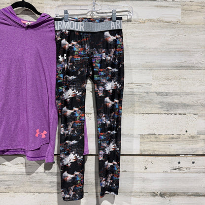 Under Armour HeatGear Hoodie Leggings Set Girls XL Purple Multi Print Athletic4
