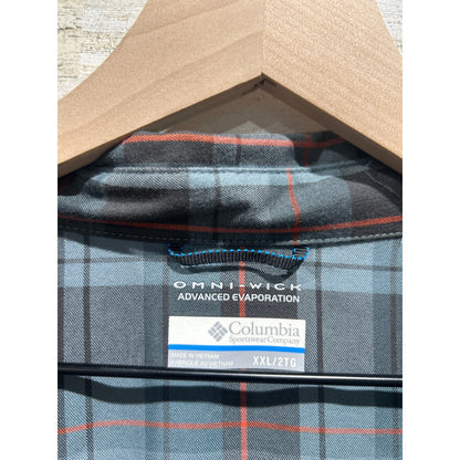 Columbia Plaid Button Up Shirt Men XXL Blue Orange Omni-Wick Gorpcore EUC1