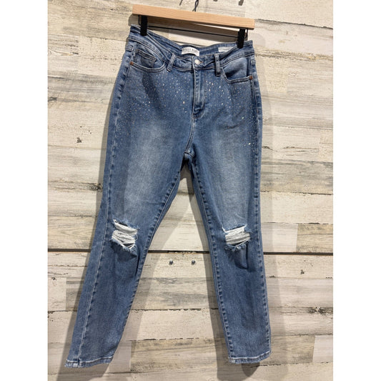 Judy Blue Jeans Womens 9/29 Blue Rhinestone Distressed Slim Fit EUC0
