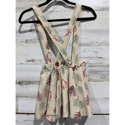 Sew Sassy Pinafore Skirt Girls 10 Cream Christmas Tree Holiday Boutique EUC2
