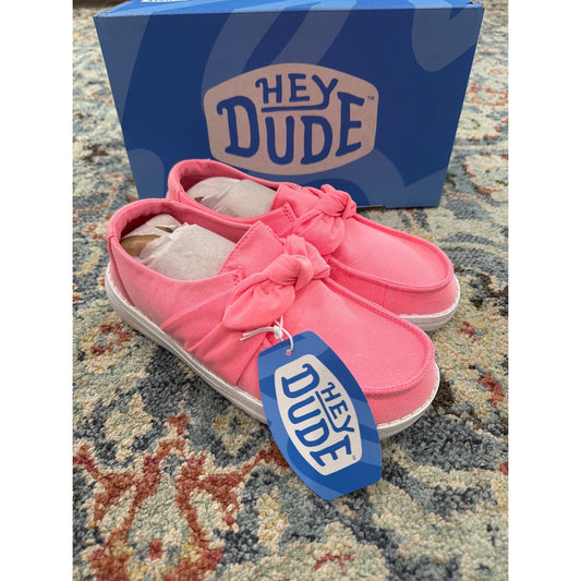 Hey Dude Wendy Bow Stardust Girls Size J5 Pink Glitter Slip On Moccasin NWT0