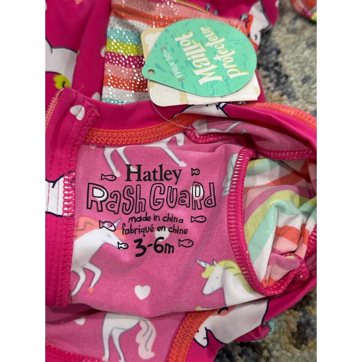 Hatley Swimsuit Girls 3-6M Unicorn UPF 50 Long Sleeve Rashguard NWT4
