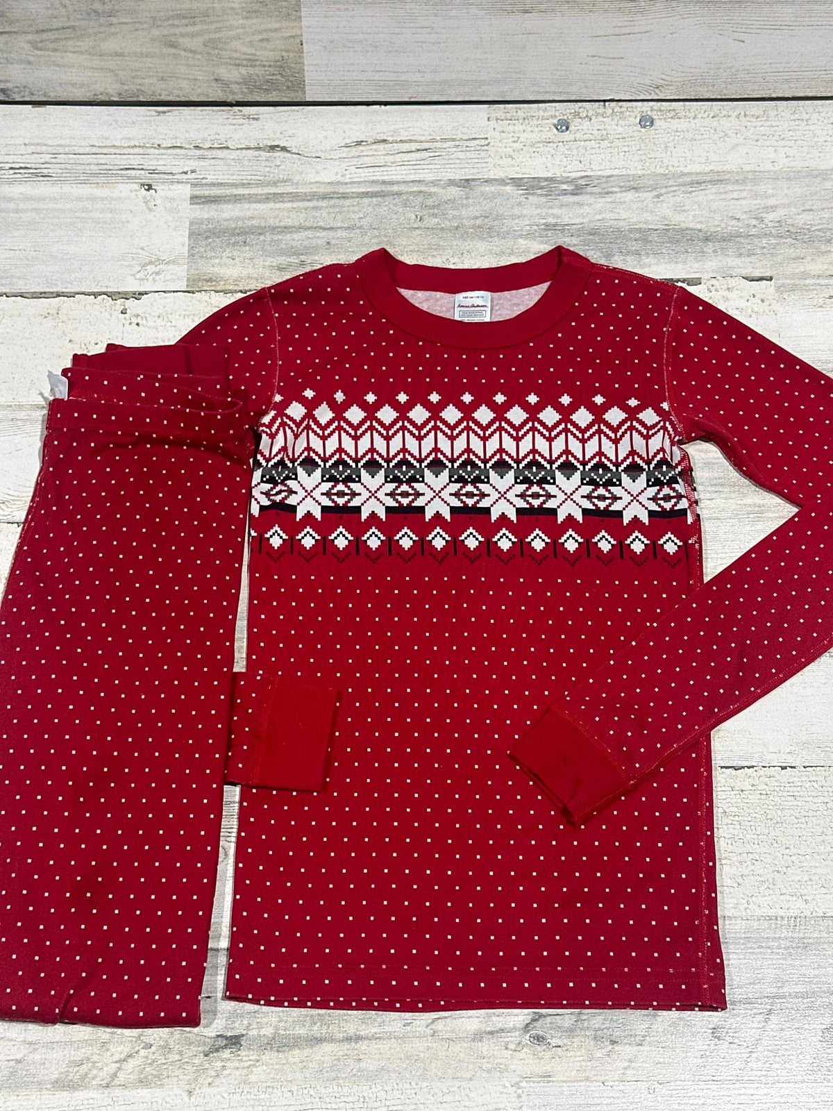 Hanna Andersson Pajamas Kids Size 14 Red Fair Isle Snowflake Cotton Set EUC1