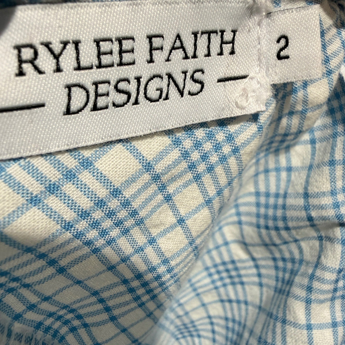 Rylee Faith Designs Apple Smocked Dress Girls 2 Blue Gingham Cotton Preppy EUC5