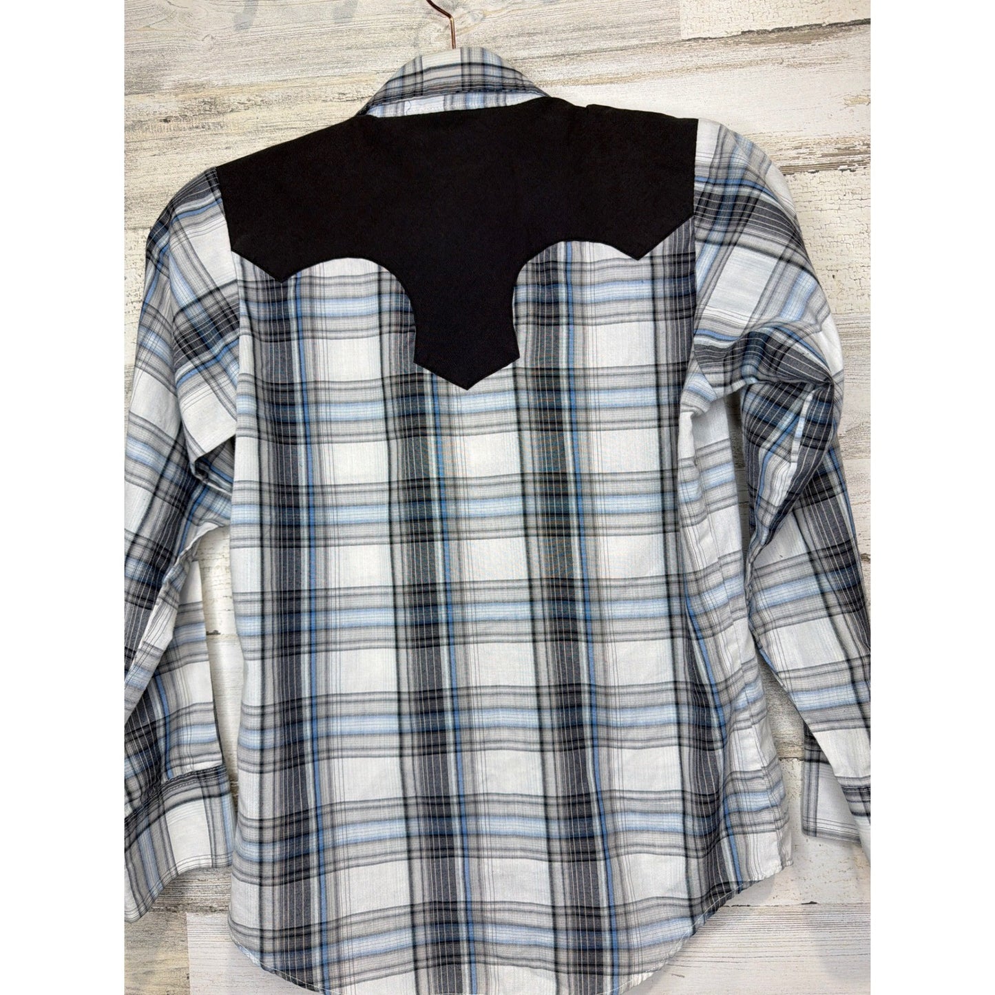 Ely Cattleman Pearl Snap Shirt Boys Medium Blue Plaid Western Cowboy3