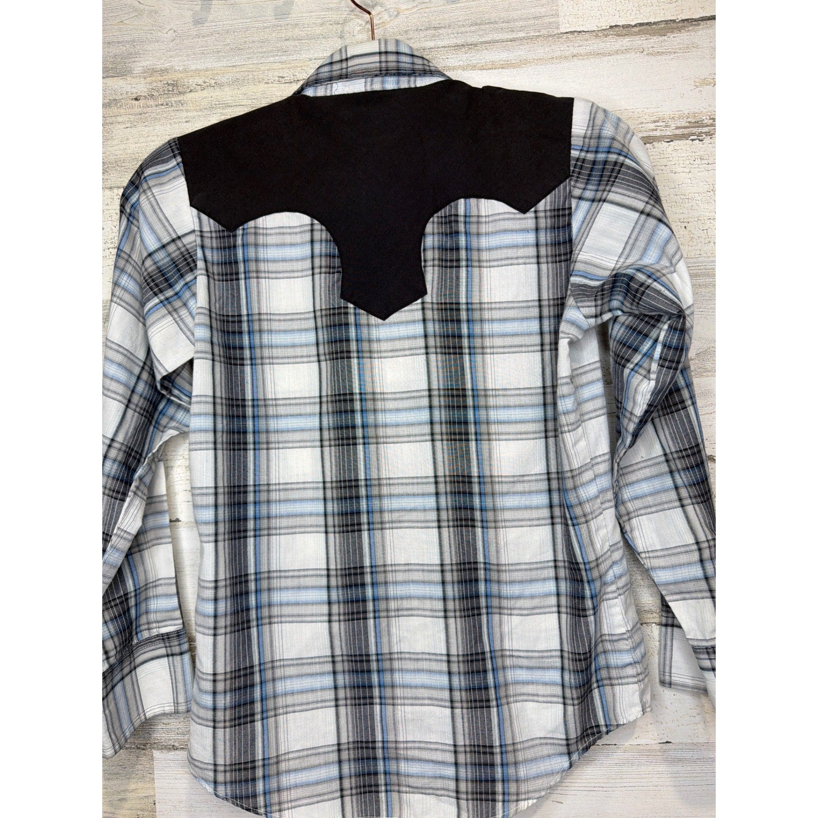 Ely Cattleman Pearl Snap Shirt Boys Medium Blue Plaid Western Cowboy3
