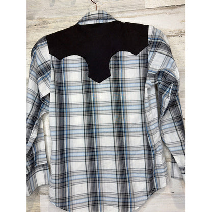 Ely Cattleman Pearl Snap Shirt Boys Medium Blue Plaid Western Cowboy3
