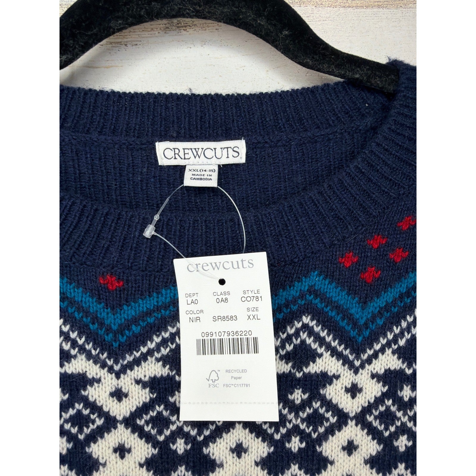 Crewcuts Sweater Boys XXL 14-15 Navy Blue Fair Isle Wool Blend Preppy NWT1