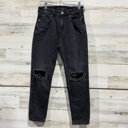 American Eagle Strigid Mom Jean Women 2 Short Black Cotton Distressed EUC0