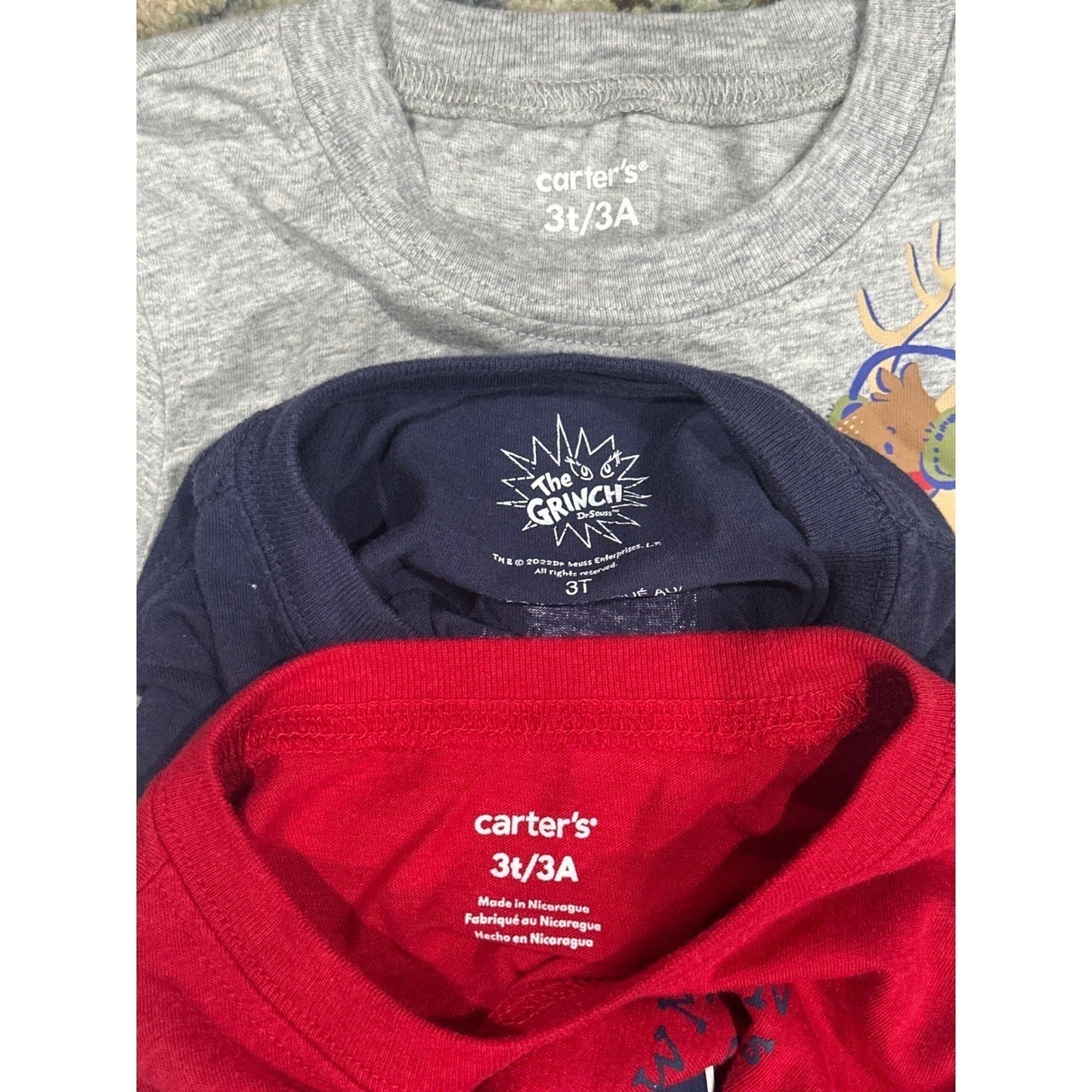 Carter's Grinch Holiday Shirt Bundle Boys 3T Red Gray Navy Christmas4